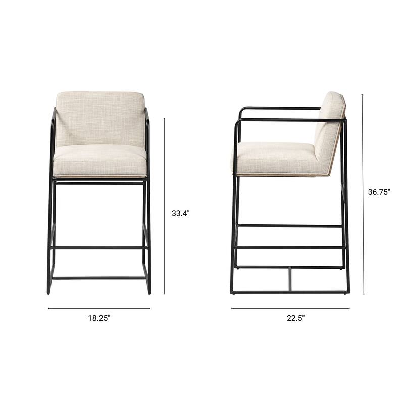 Stamford 36.5" Light Beige Upholstered Seat w/ Wood Back, Metal Frame Counter Stool