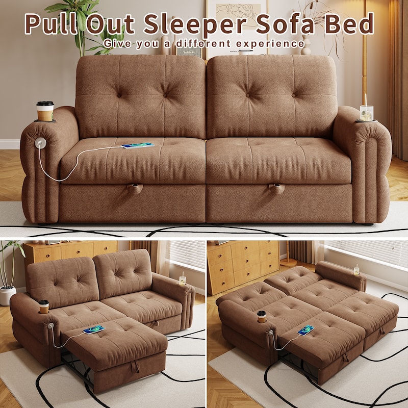 GDFStudio - Chenille Convertible 2-Seater 74" Sofa Bed