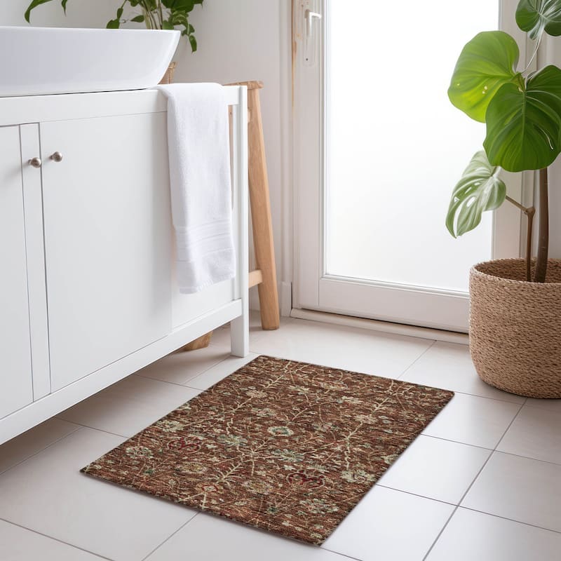 Machine Washable Indoor/ Outdoor Traditional Kashan Chantille Rug - Paprika - 1'8" x 2'6"