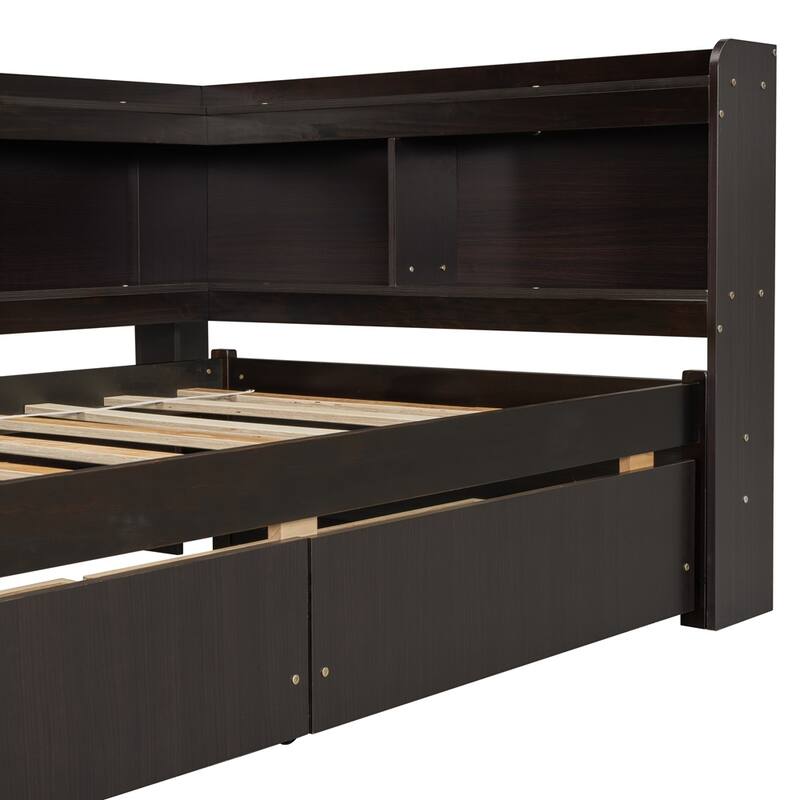 Twin Size L-shaped Bookcases Bed with Power Outlets