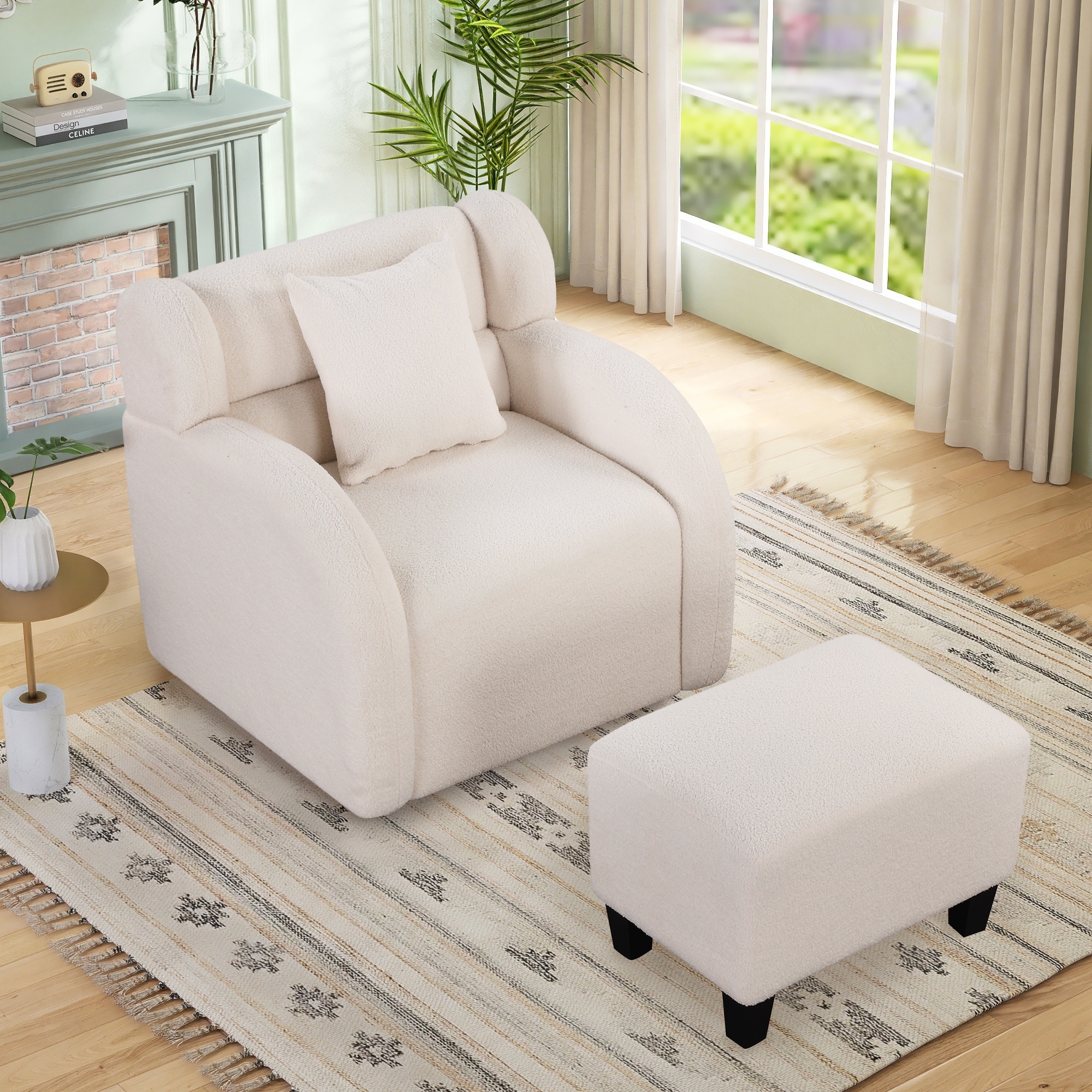 Velvet armchair and hotsell footstool