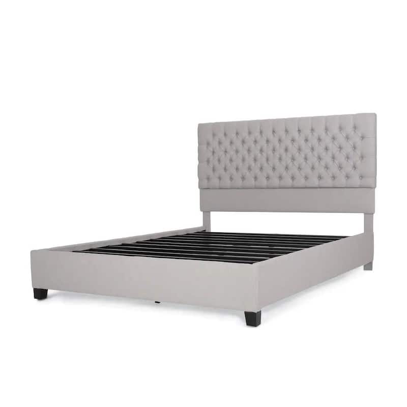 Queen Size Upholstered Platform Bed Frame, Elegant Fabric Bed Frame with Deep Button Tufted Headboard, Metal Slat Support