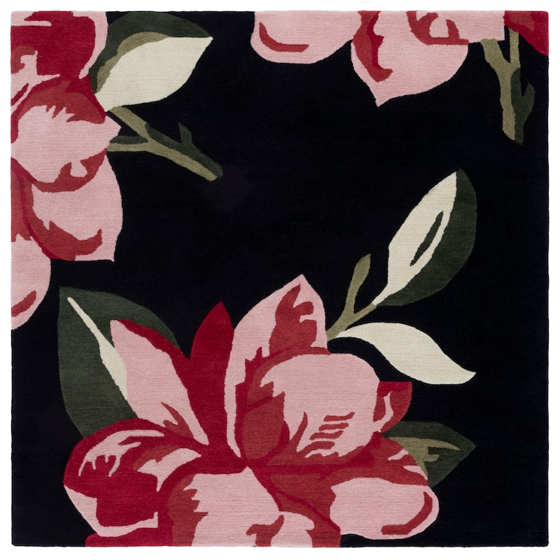 SAFAVIEH Handmade Jardin Milija Floral & Botanical Rug - 6' Square - Black/Pink