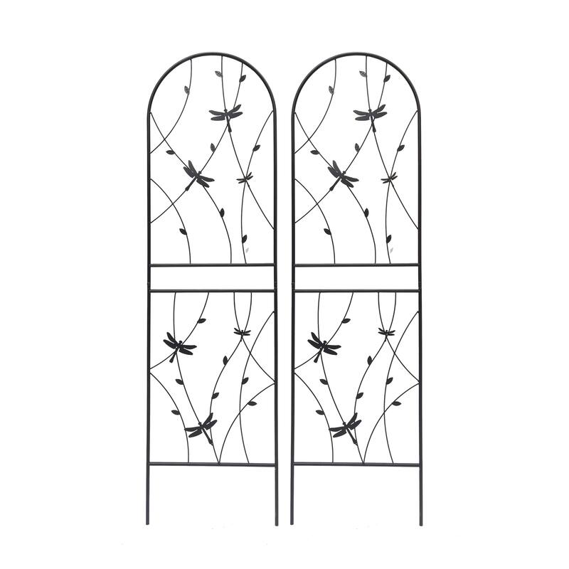 2 Pack Metal Garden Trellis Rustproof Trellis for Climbing Plants Outdoor Flower Support Dragonfly Deco Black