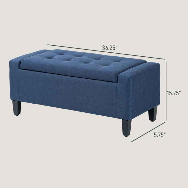 Blue Upholstered Bench Storage Bench with Lift Top, Storage Ottoman Indoor Bench Vanity Bench with Button Tufted