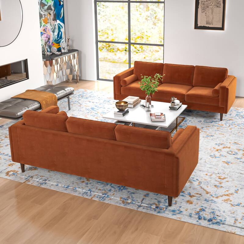 Fatih Mid Century Velvet Sofa Set