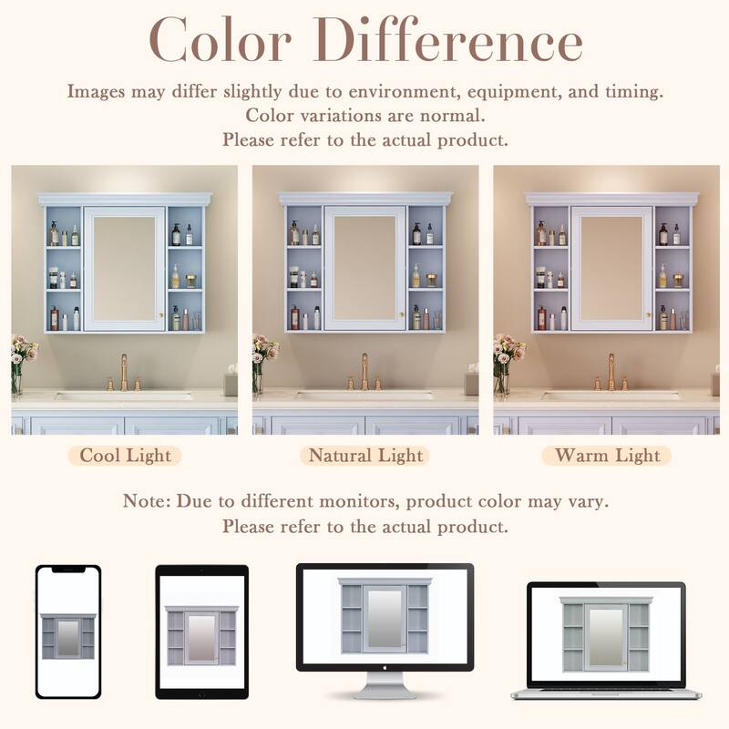 Wall Mounted Bathroom Storage Cabinet with Mirror Door, 5 Adjustable Shelves, and Towel Rod