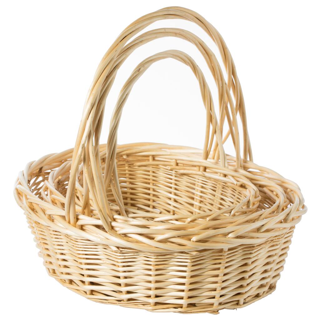 Natural Willow Oval Shaped Gift Basket Fruit Bowl Bread Serving Tray with Handle