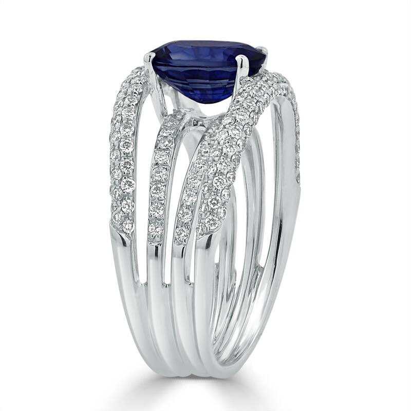 Auriya 18k Gold 2 1/2ct Oval Sapphire 4-Band Diamond Ring 9/10ct TDW