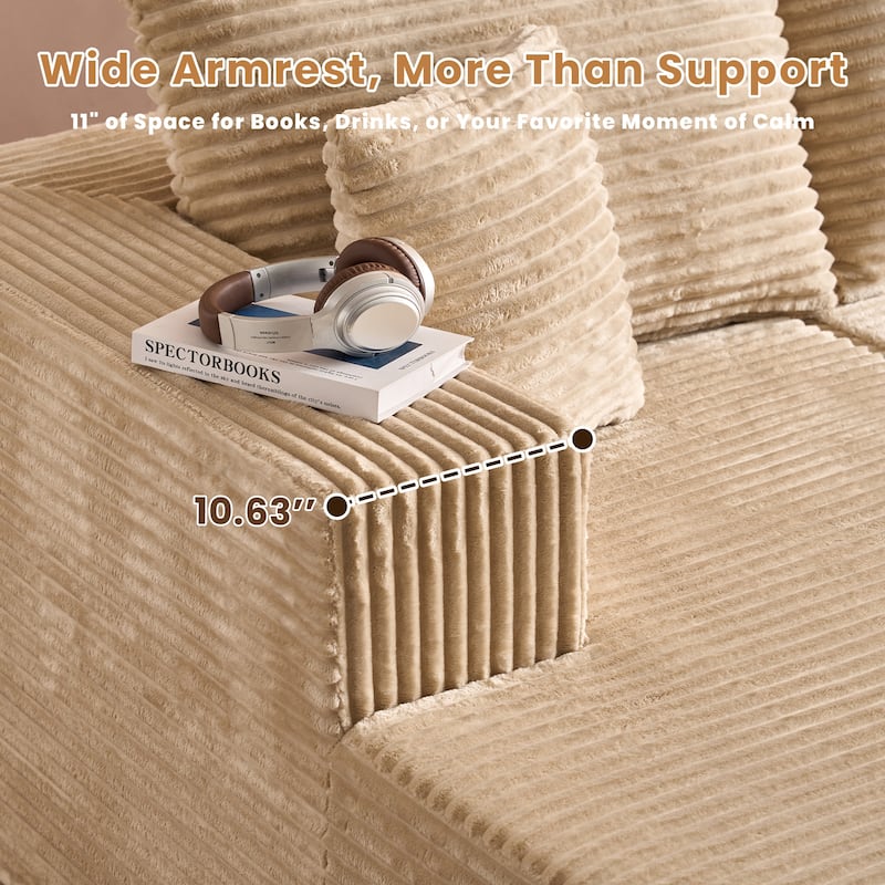 HOOOWOOO Modern Push Corduroy Fabric Sectional Sofa Couch with Pillows