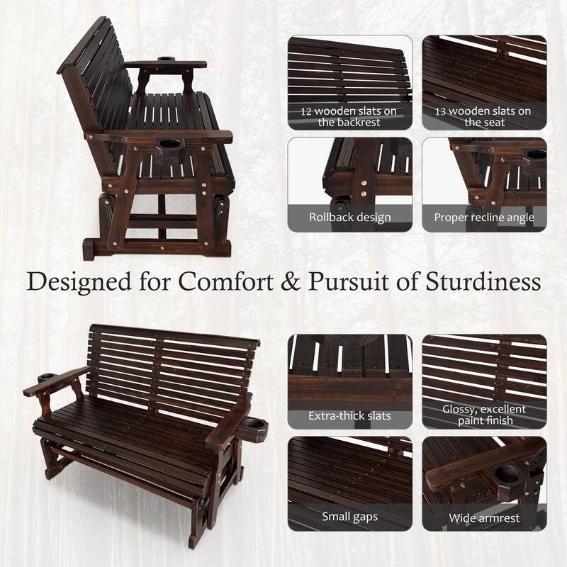 Patio Glider with Cup Holders, High Roll Back and Deep Contoured Seat