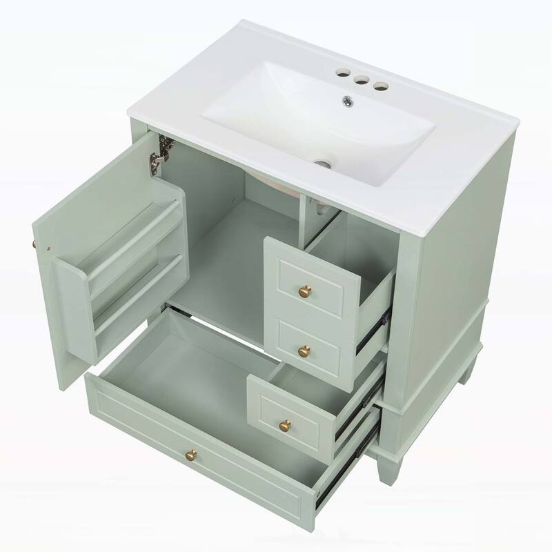 Freestanding Vanity Set with Shelf and Three Drawers,Soft Close Door