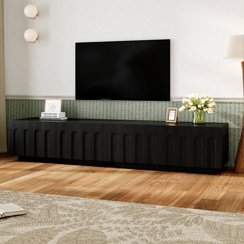 Stylish Arched TV Stand for 80-Inch Screens‌ – Modern Convertible Coffee Table with 4 Storage Drawers & Multi-Functional Design