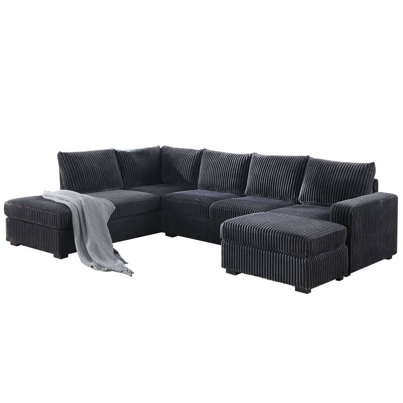 Adeco Modern L-Shape Sectional Sofa Set with Ottoman - 115.5"X81.25"X33.5"