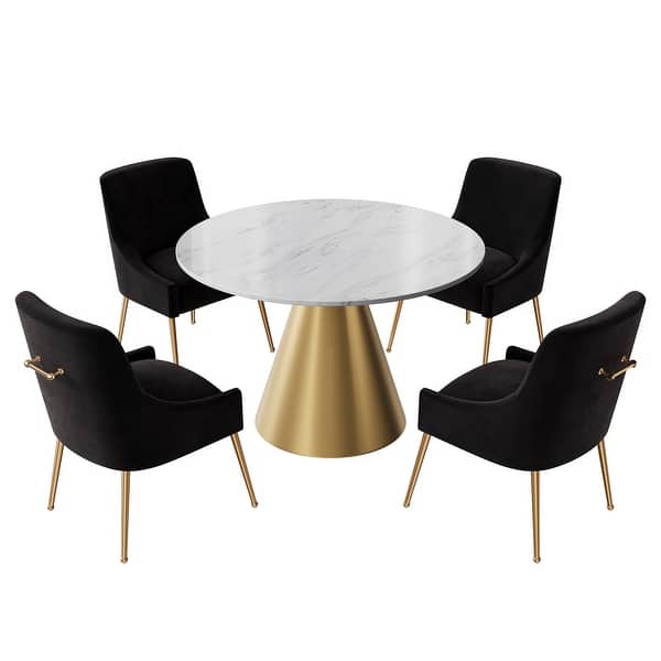 Clihome 5 Piece Marble Table Velvet Chair Dining Set On Sale Bed