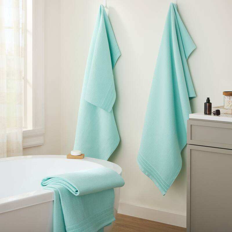 TOWN & COUNTRY BASICS 4-Piece Waffle Woven Terry Stripe Bath Towel Set, - 30"x56"