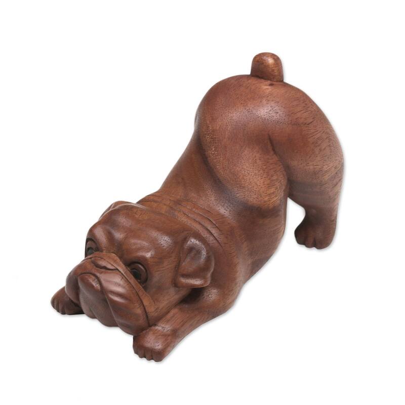 Novica Handmade Bulldog Wood Sculpture - 4.7" H x 7.75" W x 3.9" D