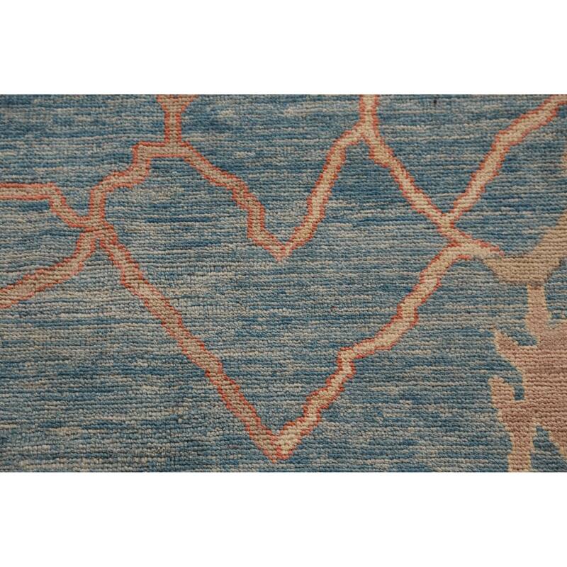 Vegetable Dye Blue Oushak Turkish Area Rug Hand-Knotted Wool Carpet - 9'3" x 12'3"