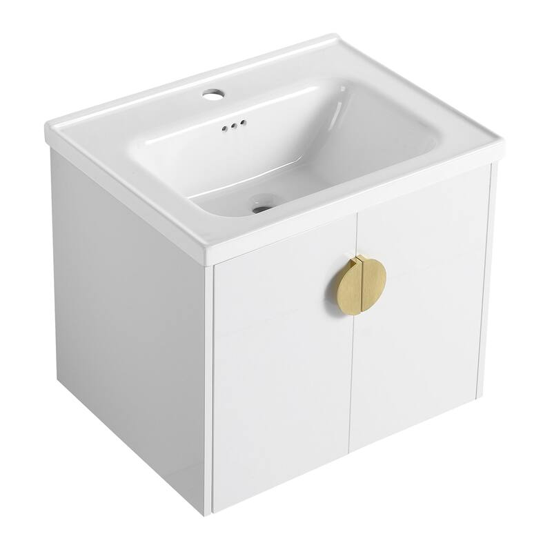 24/28 inch Wall Mounted Bathroom Vanity Set in White with Integrated Ceramic Sink