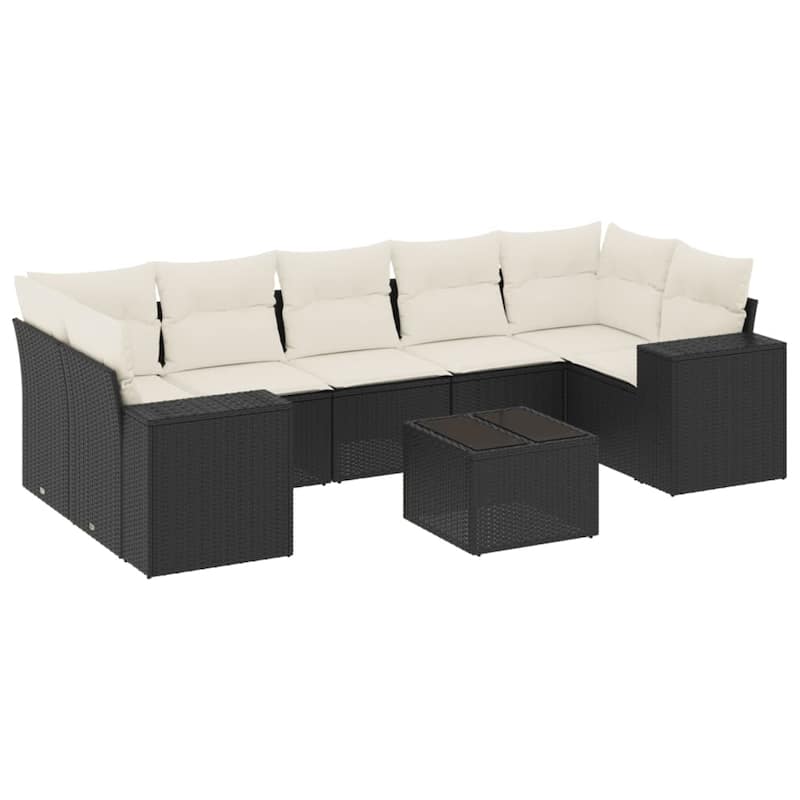 vidaXL Patio Sofa Set with Cushions Outdoor Furniture 8 Piece Poly Rattan - 24.4 x 24.4 x 27.2