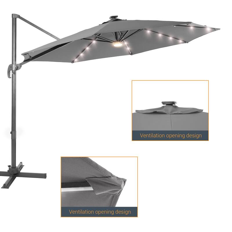 10 Ft LED Offset Cantilever Hanging Patio Umbrella by LIVOOSUN