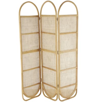Rattan Geometric Woven Arched Oval 3 Panel Partition Room Divider Screen - Light Brown - Roche River Decor - 17"W x 51"L x 71"H