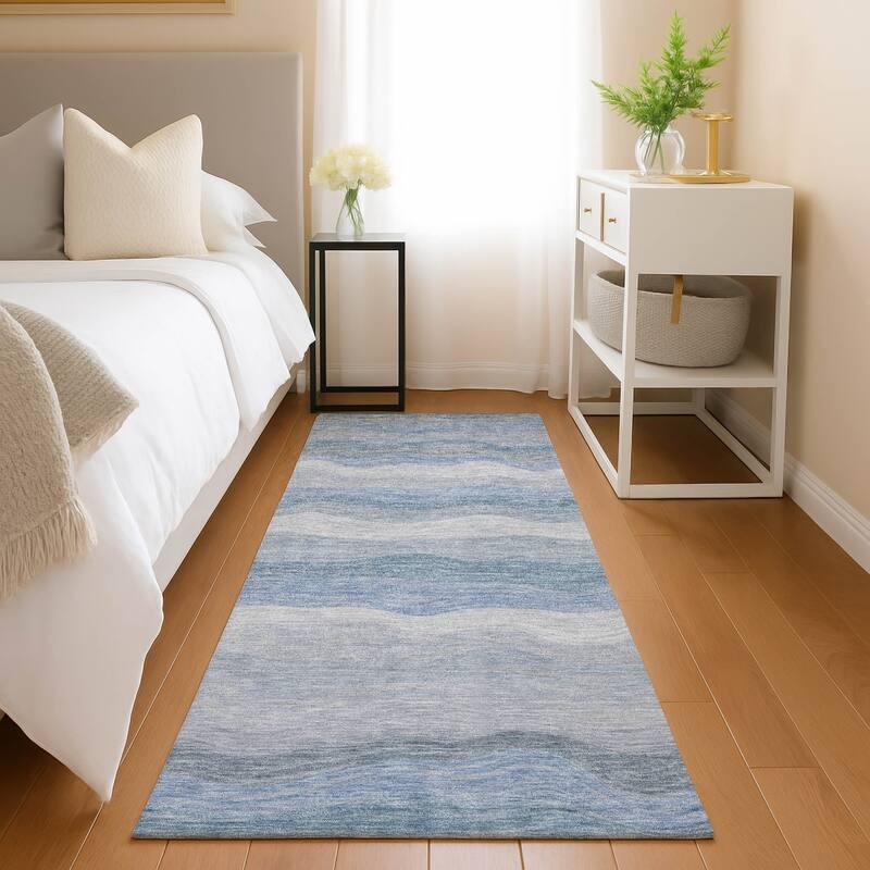 Machine Washable Indoor/ Outdoor Ombre Stripes Chantille Rug