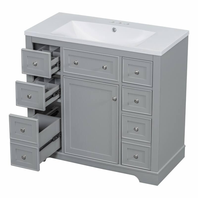 36" Bathroom Vanity with Sink Combo: Cabinet, Six Drawers