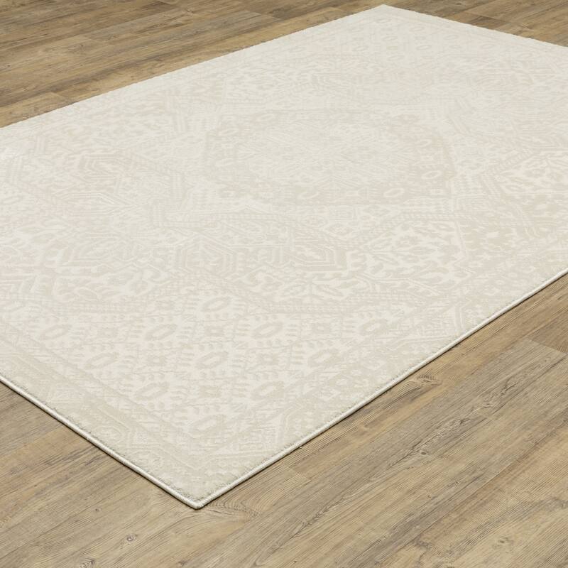 Style Haven Ripley Tone-on-Tone Medallion Ivory Mixed Pile Area Rug
