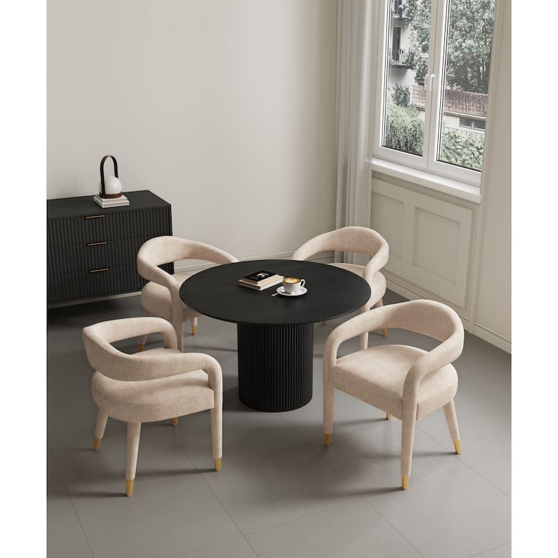 Manhattan Comfort 5-Piece Hathaway Modern 47.24 Solid Wood Round Dining Set - Black Beige - Set of 5