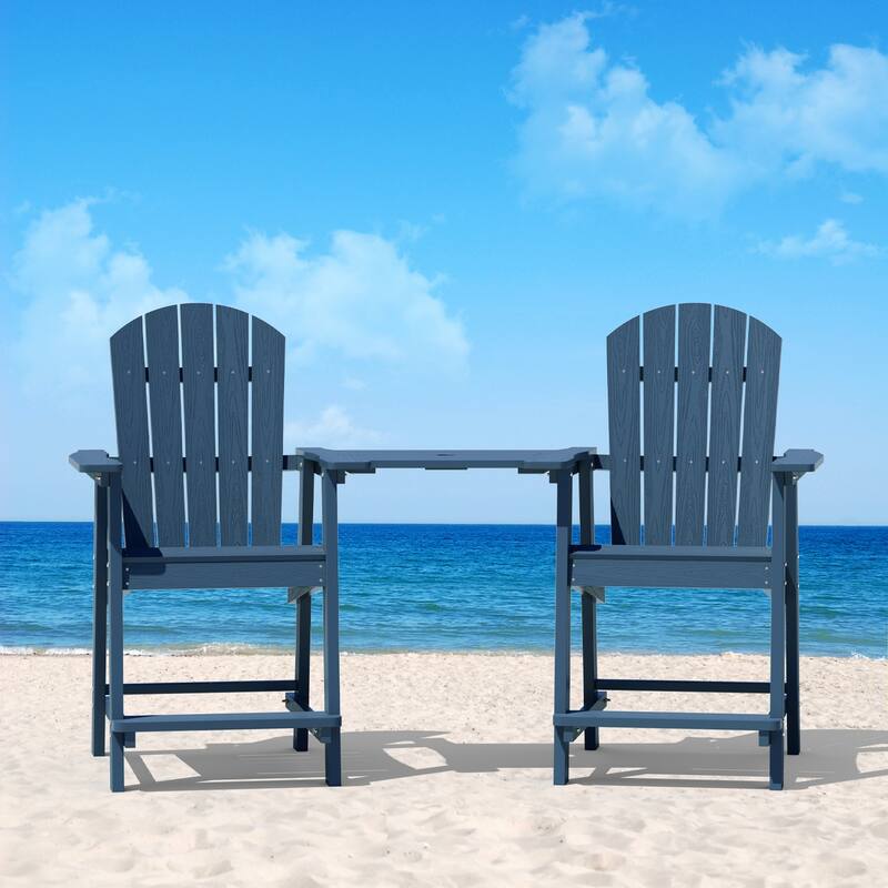 WINSOON 3PCs Tall Adirondack Chairs, Weather Resistant HIPS Balcony Chairs with Connecting Tray and Umbrella Hole