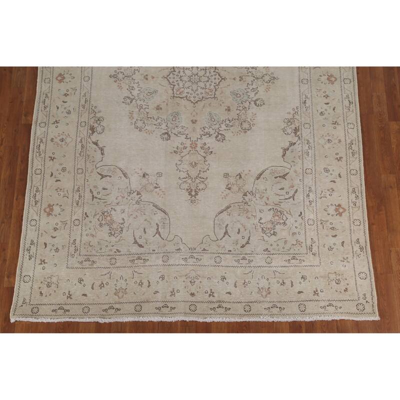 Distressed Persian Vintage Area Rug Hand-Knotted Wool Carpet - 6'6"x 9'9"