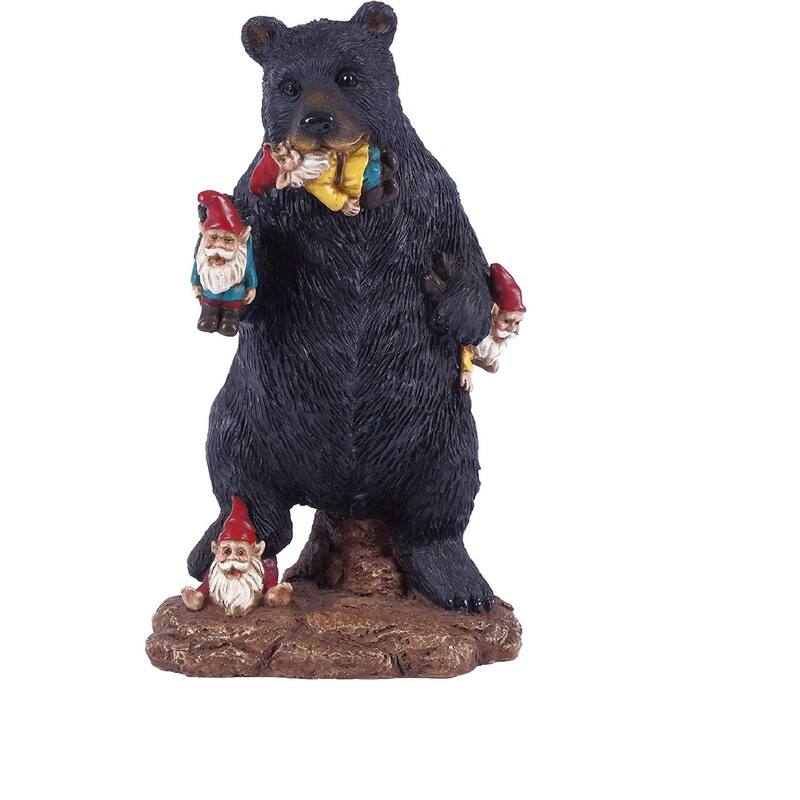Gnomes in Trouble with Bear Outdoor Garden Statue - 10.5"