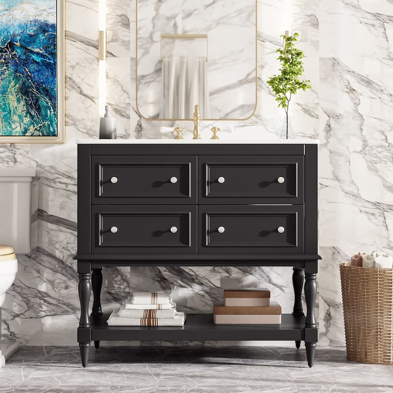 36" Freestanding Bathroom Vanity with White Integrated Ceramic Sink - 36'' x 18'' x 34''