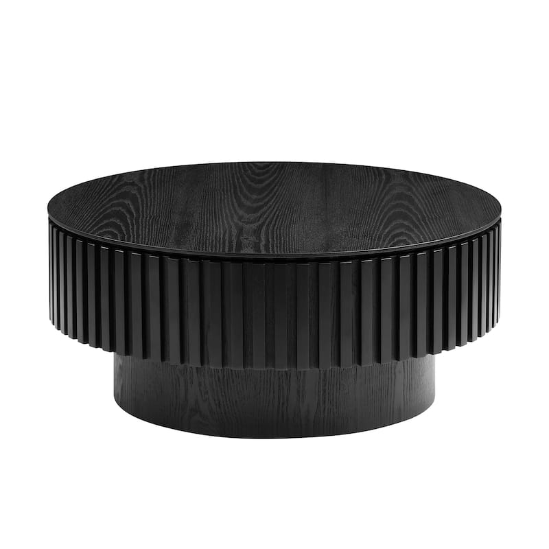 31.49'' Round Coffee Table Side Table with Storage, Modern Sofa Table Matt Black End Table for Apartment Living Room
