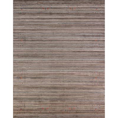 Striped Gabbeh Indian Area Rug Handmade Brown Wool Carpet - 8'0" x 9'8"