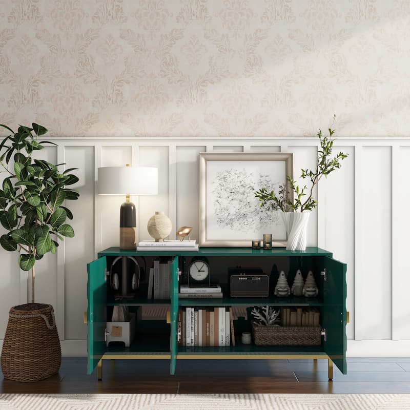Clihome 3 Door Glossy Media Storage Sideboard Accent Cabinet