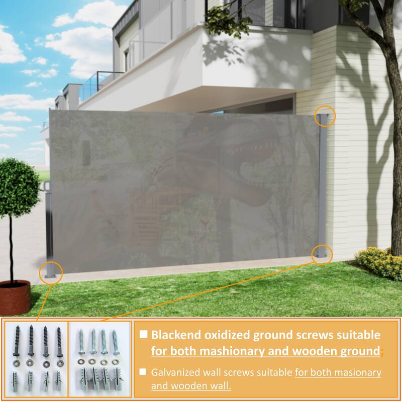 71"x138" Patio Retractable Side Awning Screen, semi-transparent with UV printing, ideal for blocking dust,sunshine and wind