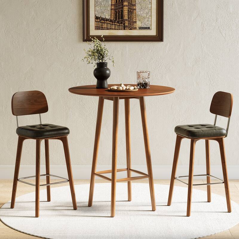Solid Wood Round Bar Table with Sturdy Frame - Brown