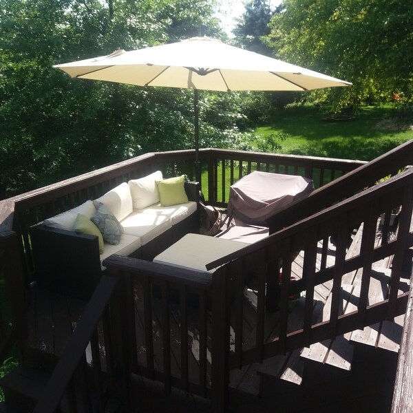 Shop Sunnydaze Steel 10 Foot Offset Patio Umbrella With Cantilever Crank And Cross Base 8 Steel Ribs Overstock 15362902