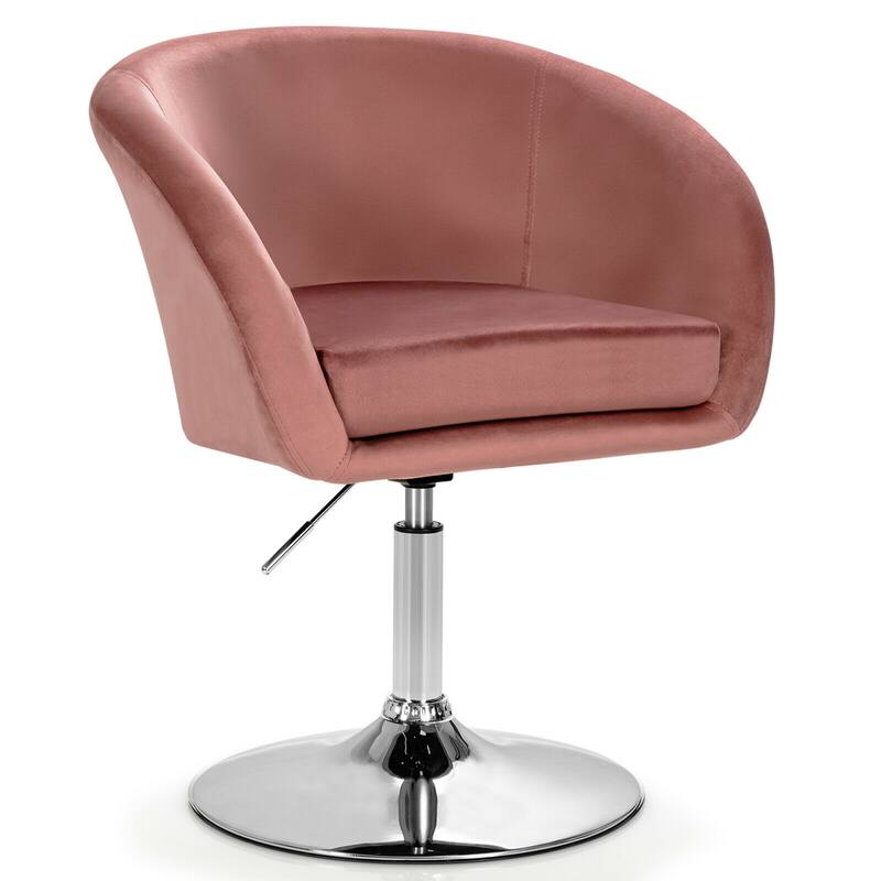 Gymax Modern Velvet Chair Height Adjustable Bar Stool Swivel Makeup - See Details - Adjustable - Pink