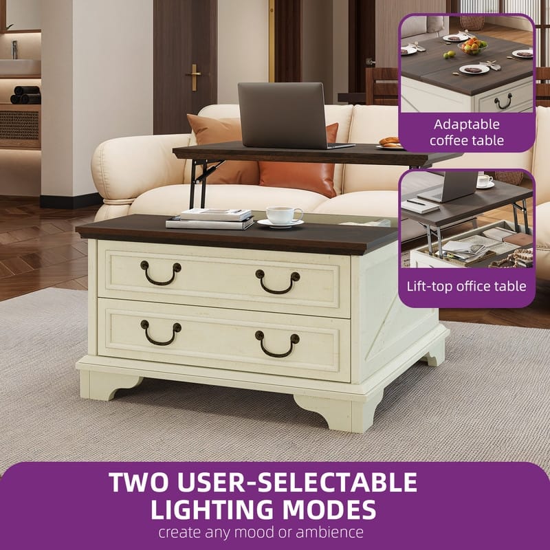 Moasis Farmhouse Lift Top Square Coffee Table with Storage