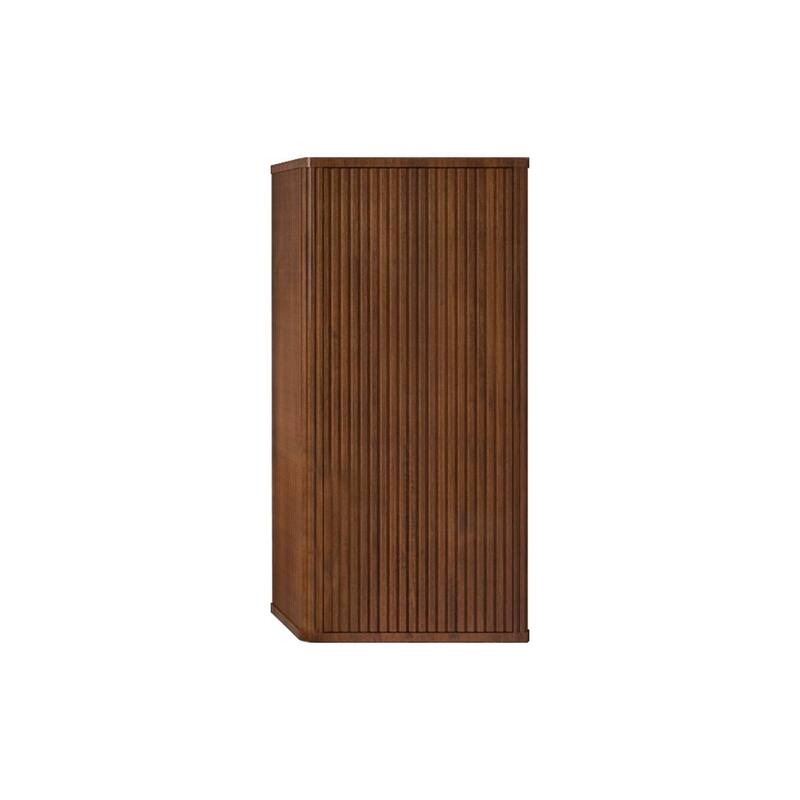 Wall-Mounted Floating Side Cabinet with Chic Striped Textures, Safe Curvy Design, Push-Open Door and Inside Shelves - 11.41X14.17 in - Walnut + Engineered Wood