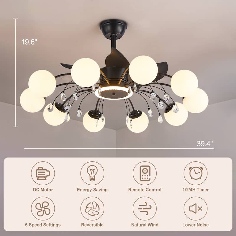 31in. Indoor Gold Modern Ceiling Fan with Light, Reversible Fandelier with Light Bulbs and Remote for Living Room