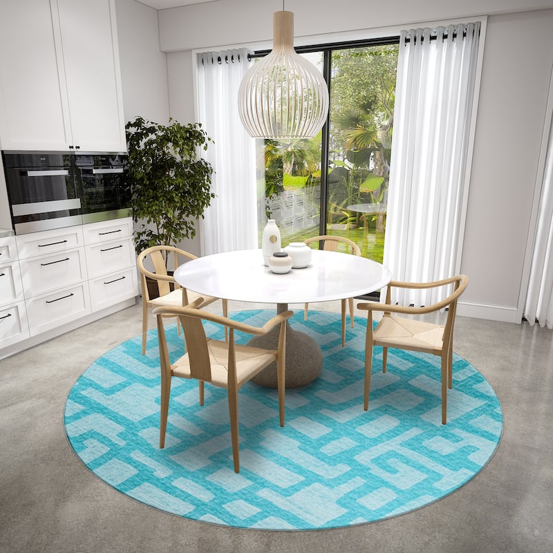 Indoor/ Outdoor Addison Yuma Modern Cobblestone Washable Area Rug - 8' x 8' - Turquoise