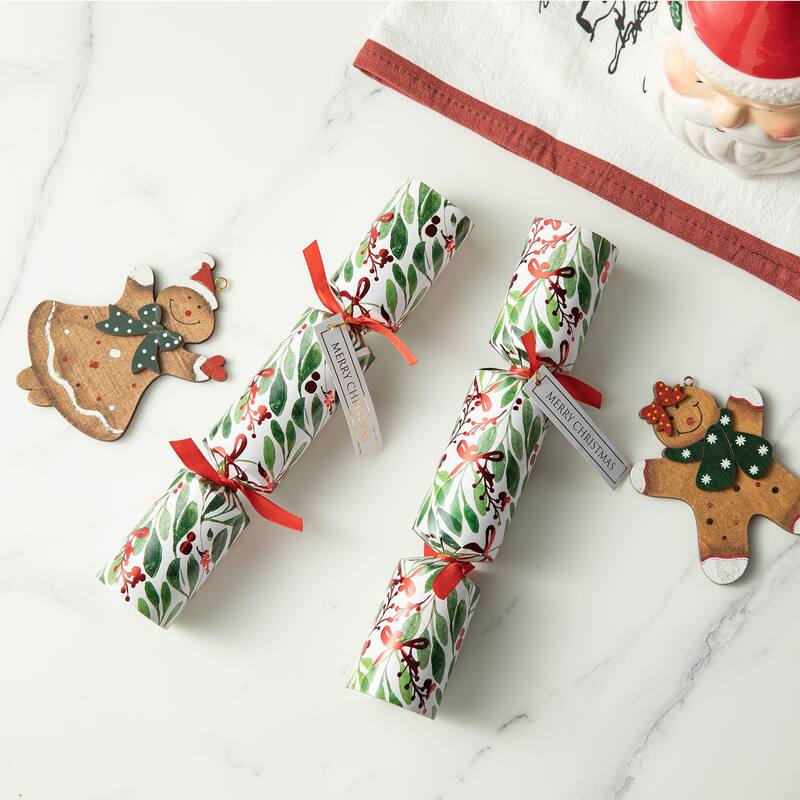 Glitzhome 14PK Christmas Santa Snowman Penguin Reindeer & Holy Leaves Party Crackers with Gift Contents