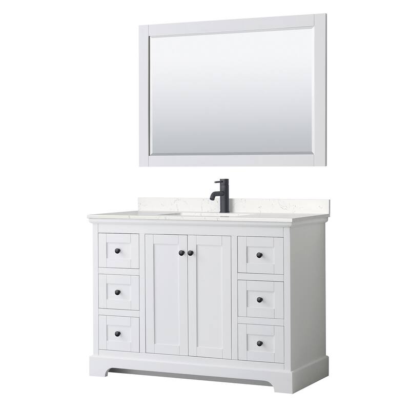 Wyndham Collection Avery 48" Free Standing Single Basin Vanity Set - White / Carrara Cultured Marble Top / Matte Black