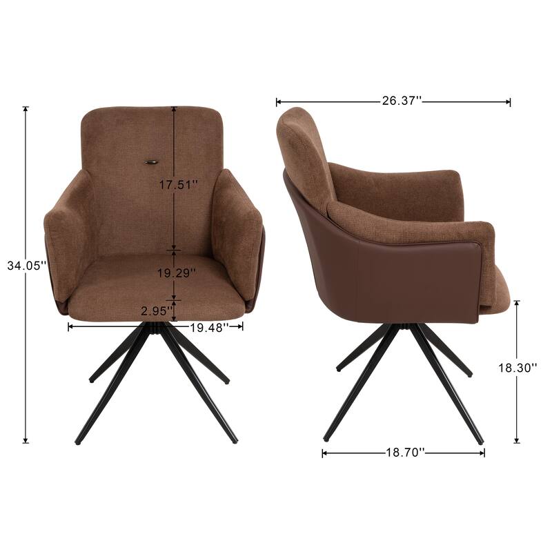 360° Swivel Home Office Desk Chairs Set of 2,Dining Chairs with Arm, Upholstered Bedroom Chairs with Metal Base