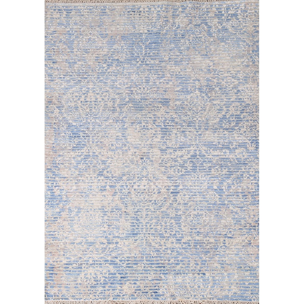 Striped Blue Abstract Modern Accent Rug Handmade Wool Carpet - 3'11"x 5'7"