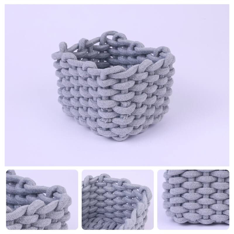 Woven Storage Basket Bin, Shelf Closet with Handles for Key Tray Bowl for Entryway Desk, Catchall Home Decor - 7.5*6*5in - Grey